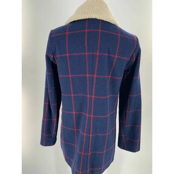 Old Navy Jacket Womens Small Peacoat Buttons Double Breasted Navy Red Plaid Coat - Picture 6 of 9